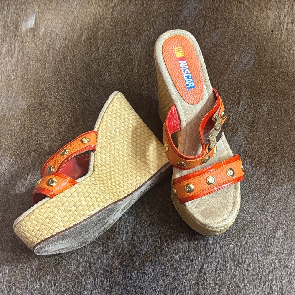 Women's Orange nascar Wedge Sandals
